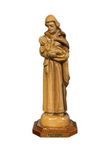 St. Joseph with Baby Jesus – Hand-Carved Olive Wood Statue from Bethlehem (5.4")