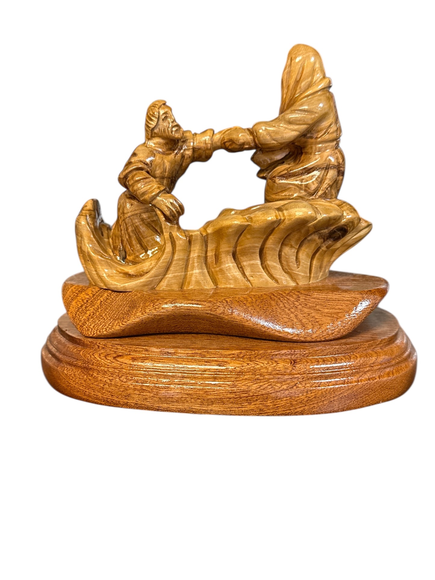 5.5" Hand-Carved Olive Wood “Jesus Helps Peter” Statue