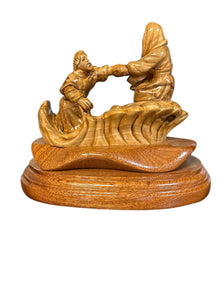5.5" Hand-Carved Olive Wood “Jesus Helps Peter” Statue