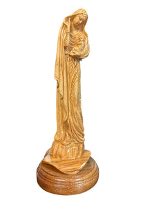 10" Hand-Carved Olive Wood Virgin Mary with Infant Jesus