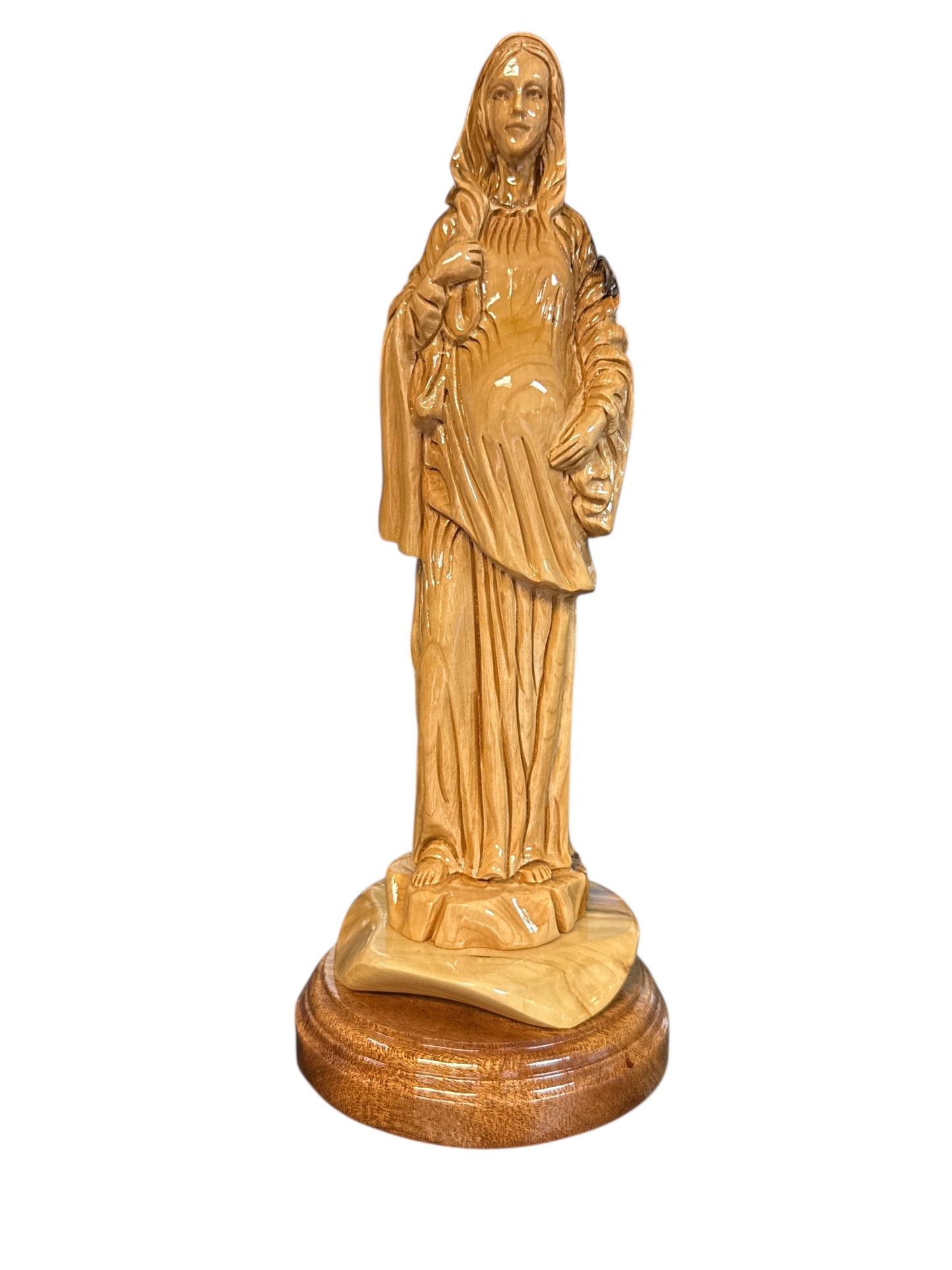 10" Hand-Carved Olive Wood Pregnant Virgin Mary Statue