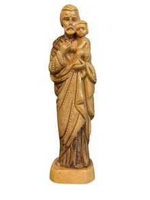 10.5" Hand-Carved Olive Wood St. Joseph with Child Jesus
