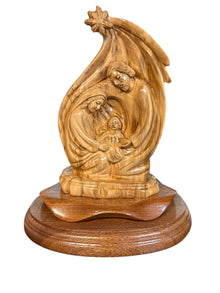 Holy Family under Star of Bethlehem – Hand-Carved Olive Wood Nativity (5.5″ × 7″ × 9″)