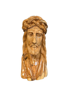 Bust of Jesus with Crown of Thorns – Hand-Carved Olive Wood Bust (4″ × 4″ × 9″)