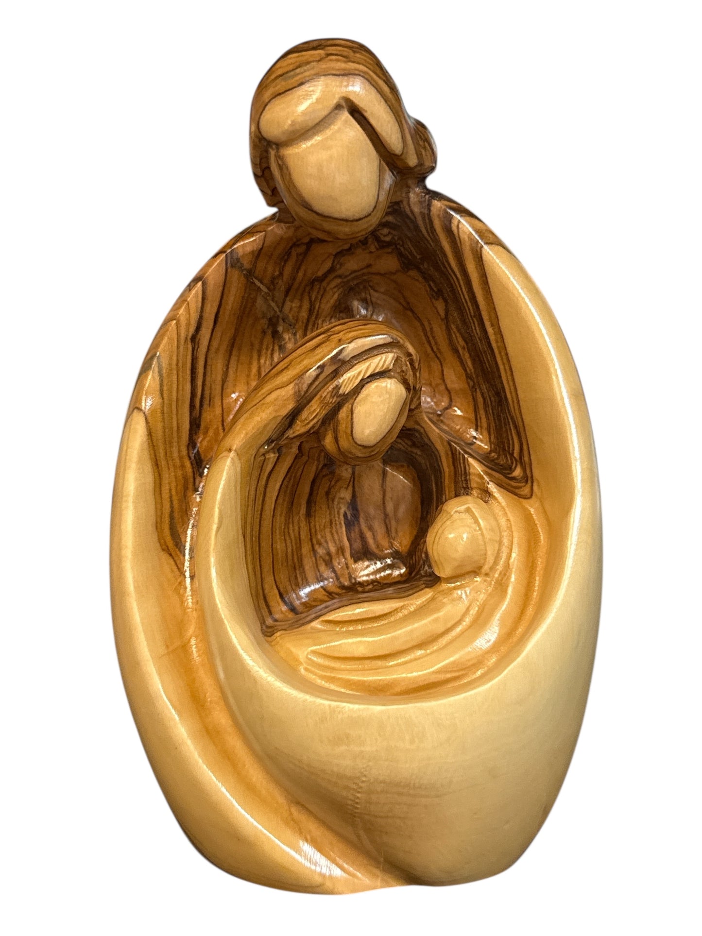 6" Hand-Carved Olive Wood Holy Family – Abstract Design
