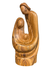 7.5" Hand-Carved Olive Wood Holy Family – Modern Abstract Design