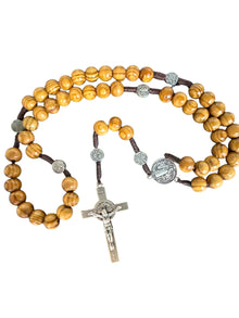 18" Olive Wood St. Benedict Rosary – Handmade in Bethlehem
