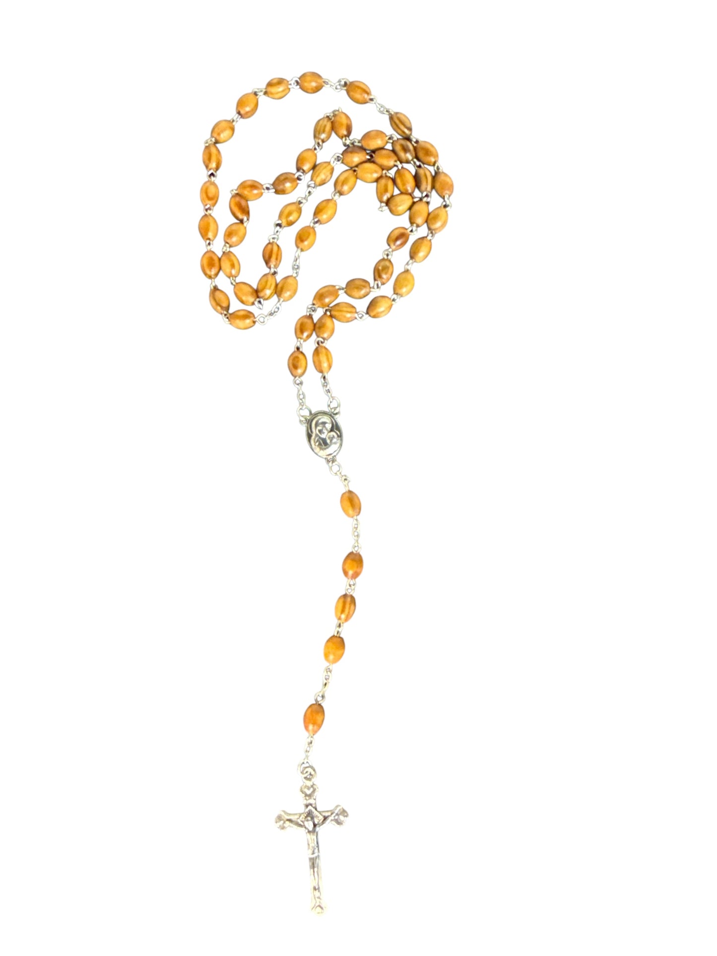 18" Olive Wood Rosary with Metal Links and Crucifix – Handmade in Bethlehem