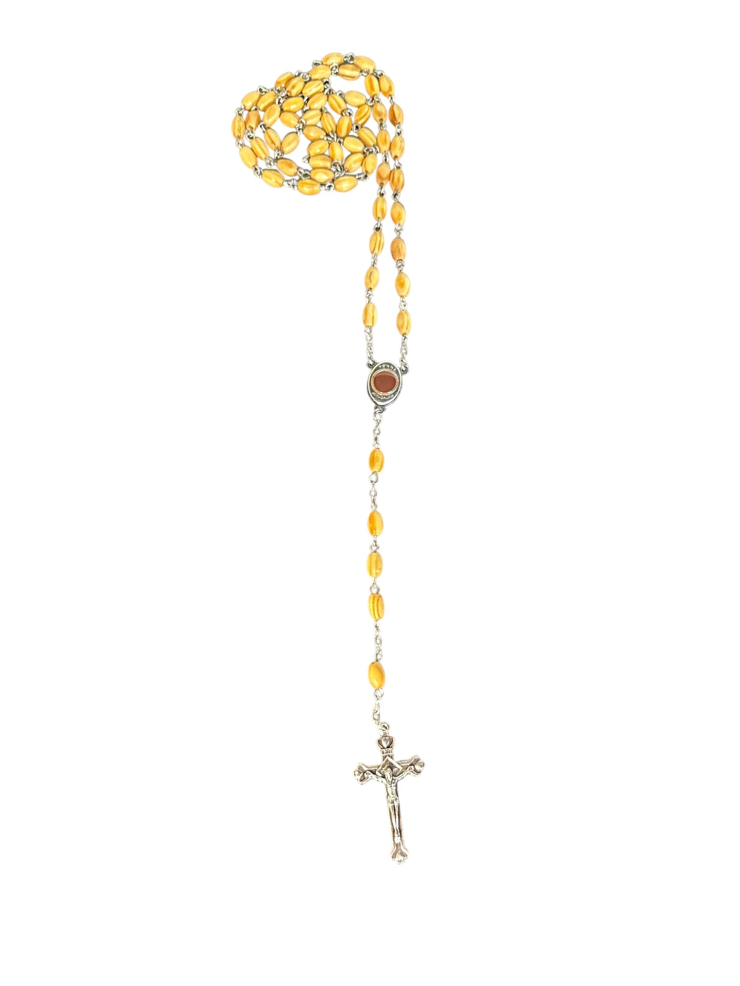 18" Wood Rosary with Soil from Jerusalem – Silver Crucifix