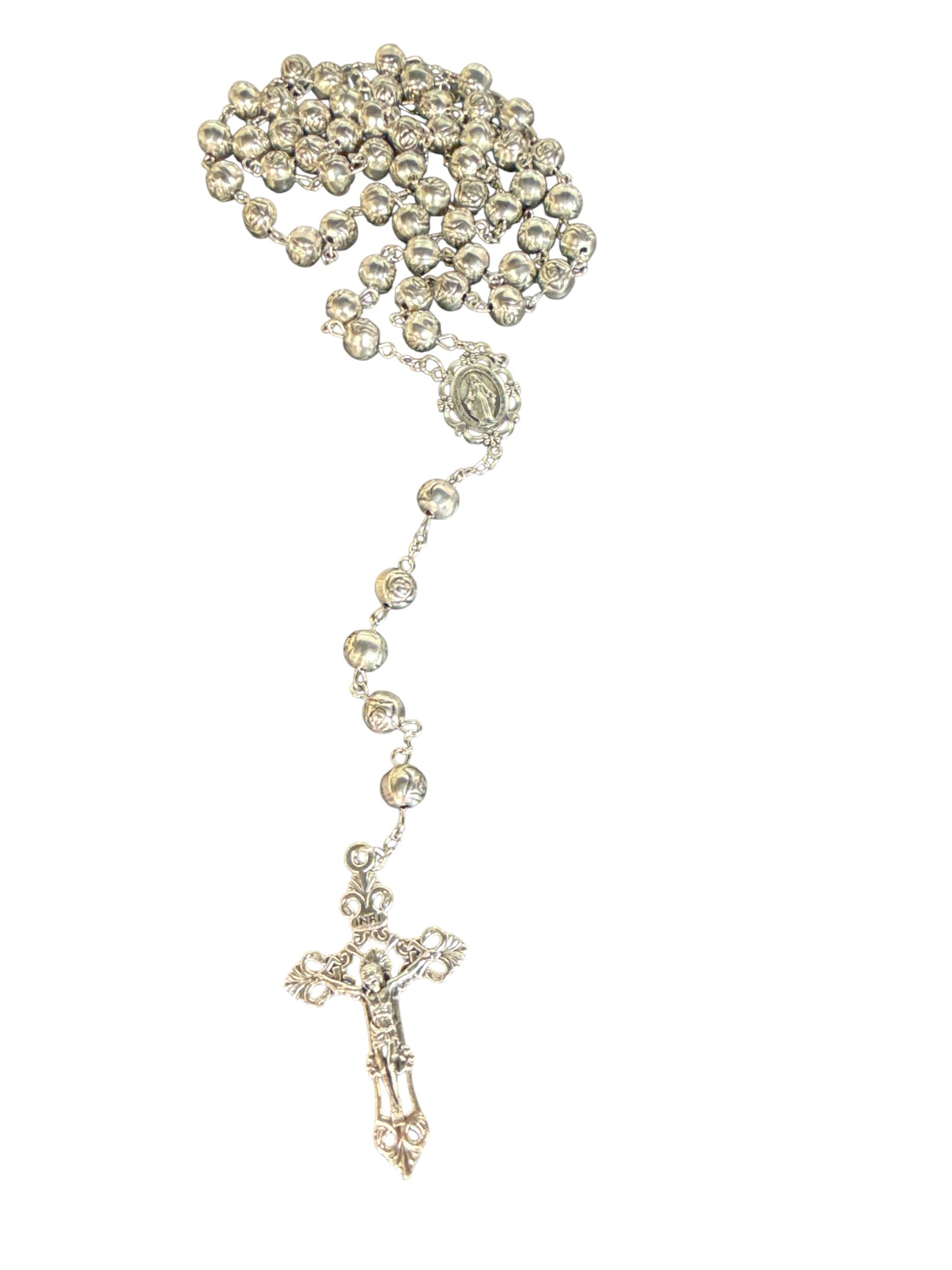 18" Silver-Tone Rosary – Elegant Metallic Finish
