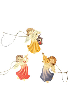 4" Hand-Painted Wooden Angel Ornaments – Set of 3,