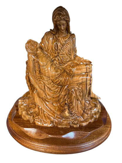 8x11x11.5" Olive Wood Pietà Sculpture – Hand-Carved in Bethlehem
