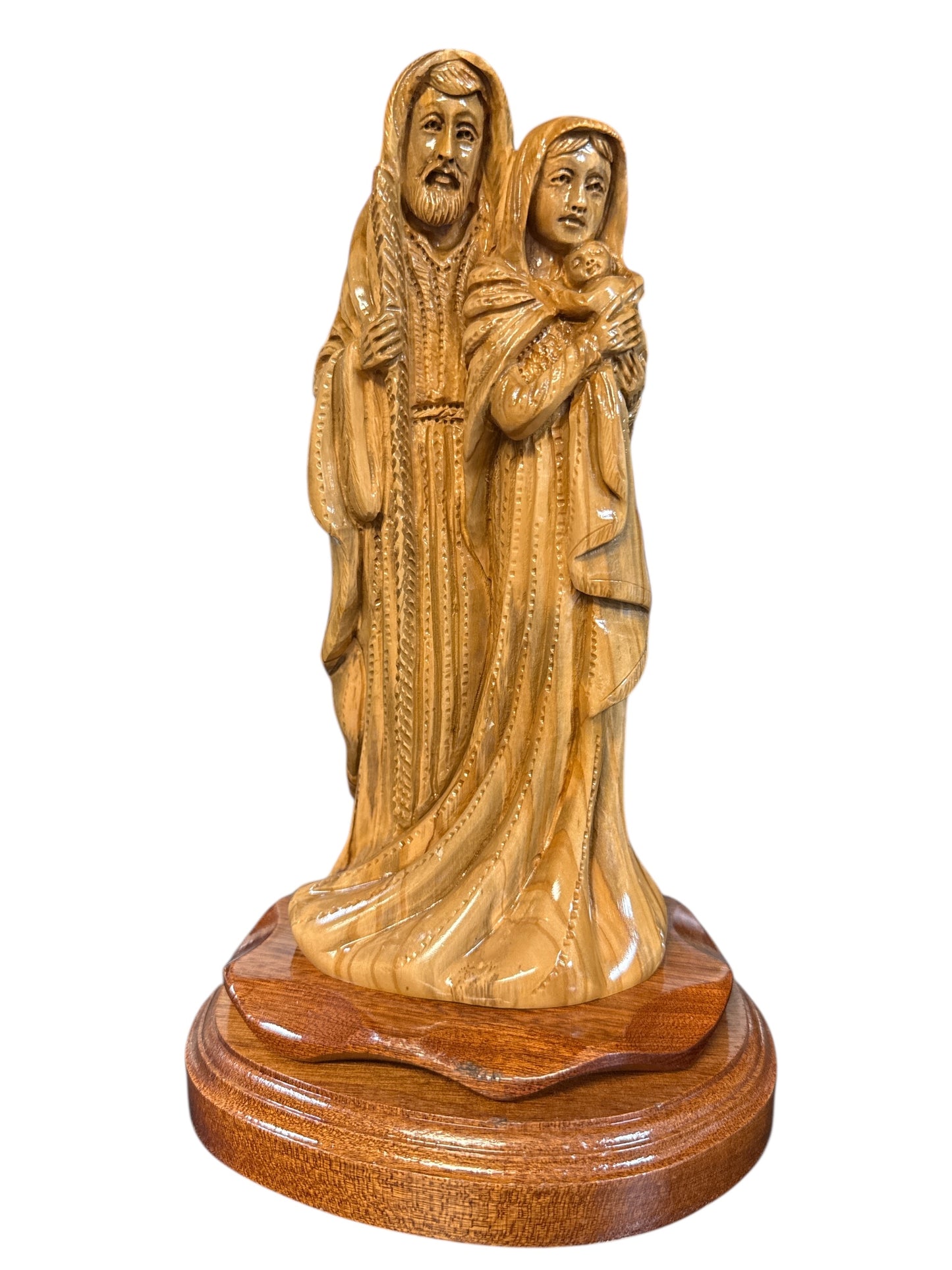 6x6x11" Olive Wood Holy Family Statue – Hand-Carved in Bethlehem