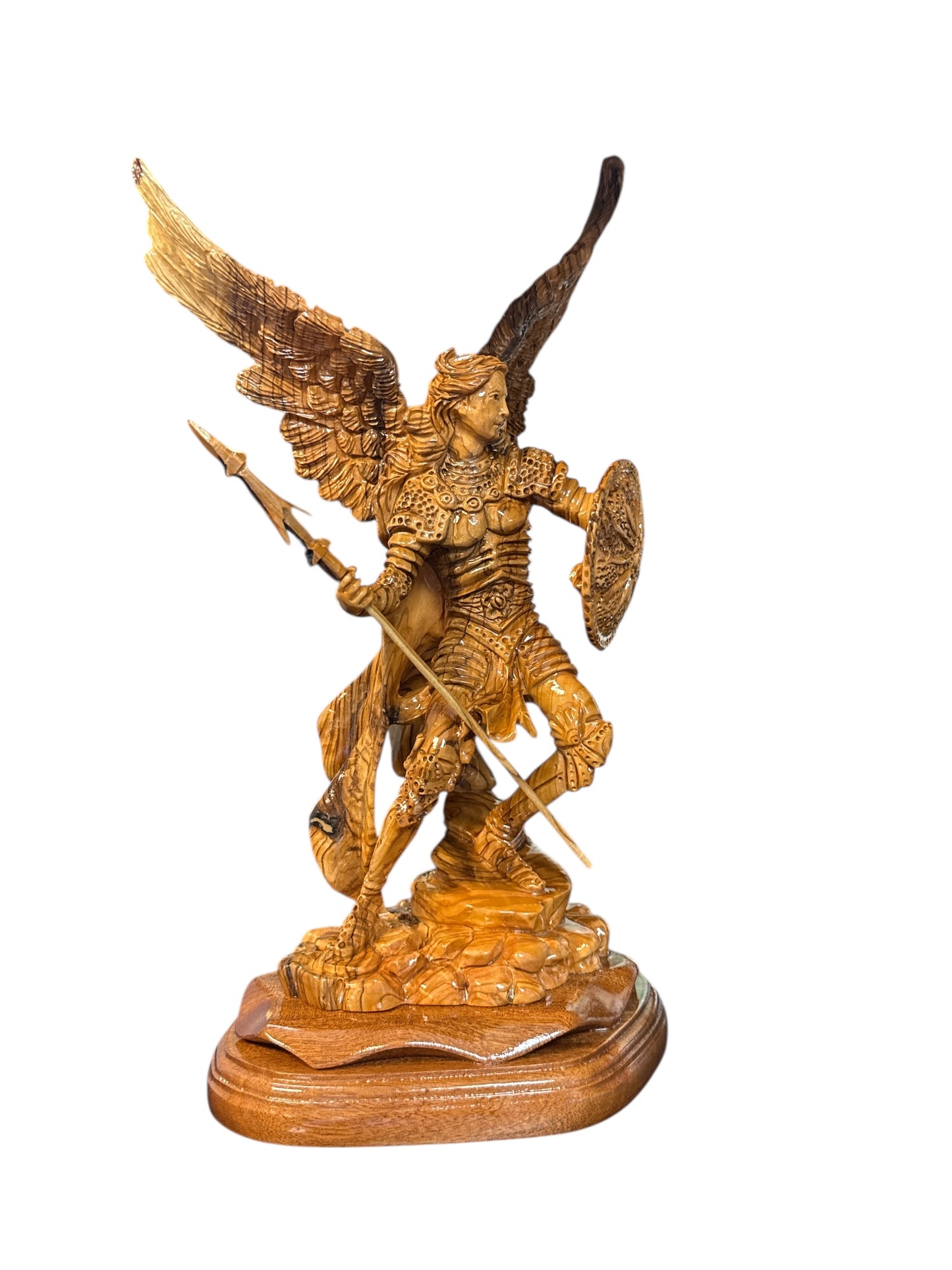 St. Raphael the Archangel — Hand-Carved Olive Wood Statue (6x8x15)