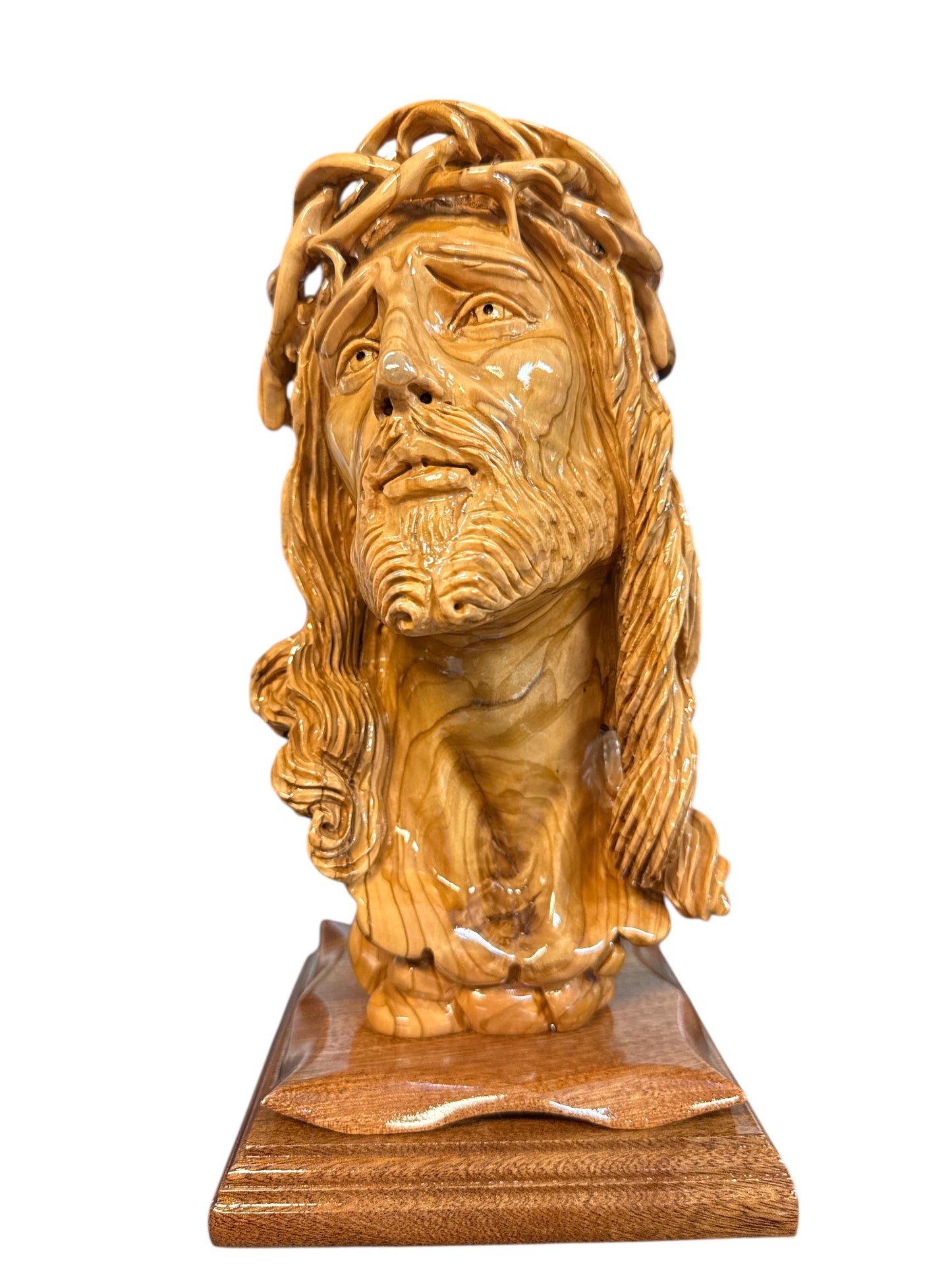 Jesus Face – “Ecce Homo” Hand-Carved Olive Wood Sculpture (5.5x5.5x12)