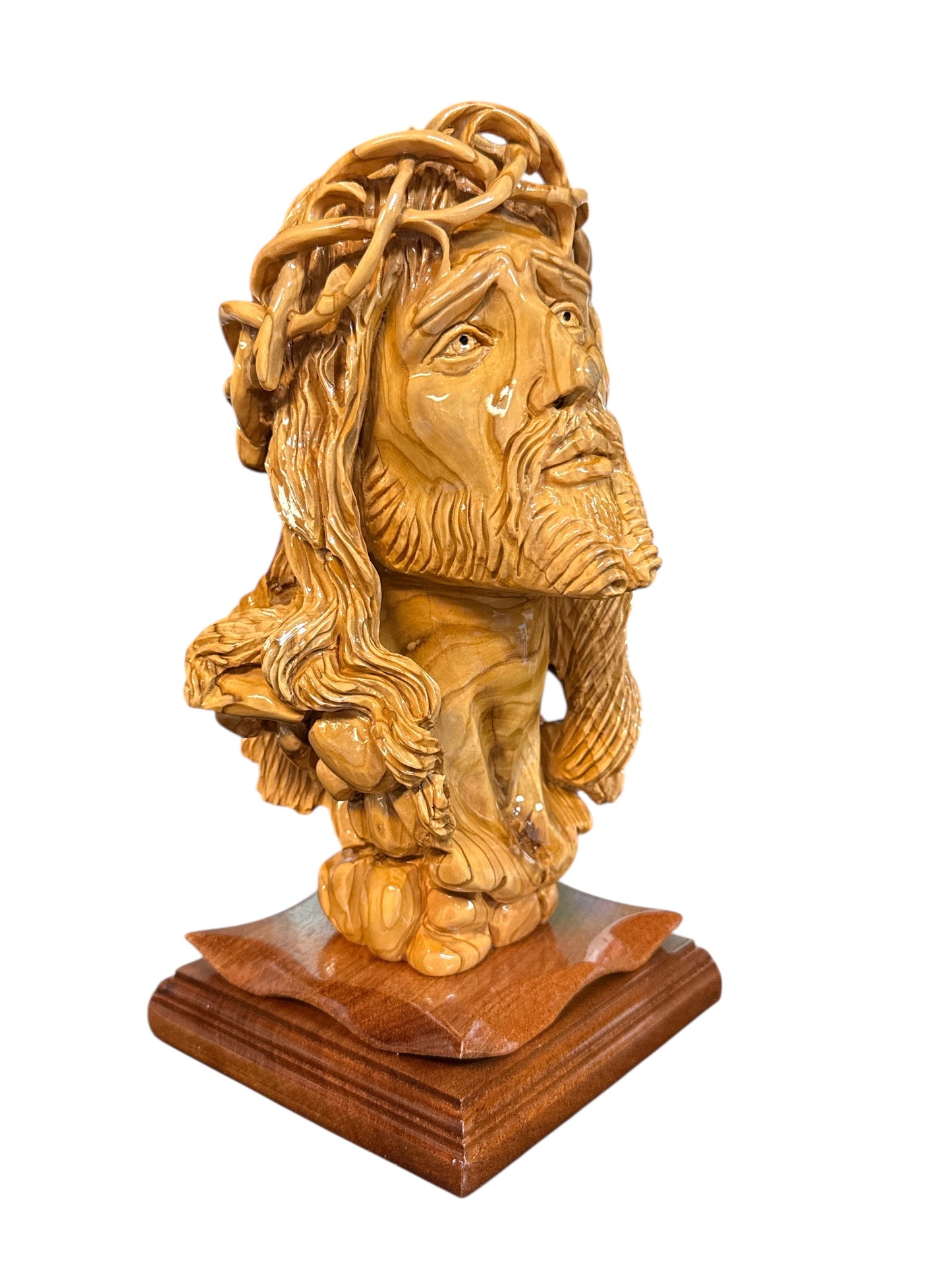 Jesus Face – “Ecce Homo” Hand-Carved Olive Wood Sculpture (5.5x5.5x12)