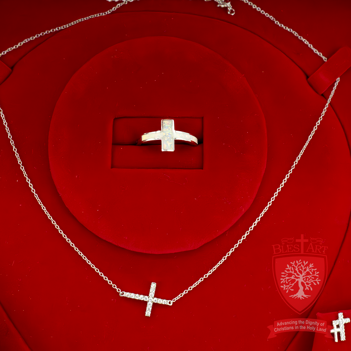 Elegant Crossings: Silver-Plated High-End Jewelry Set with Gems and Pearls