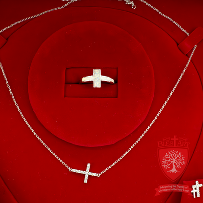 Elegant Crossings: Silver-Plated High-End Jewelry Set with Gems and Pearls