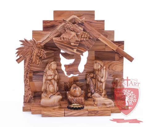 Nativity Set, Musical and non musical, Plain, with Incense from the Tomb of Jesus Size: 7"/ 18 cm Height