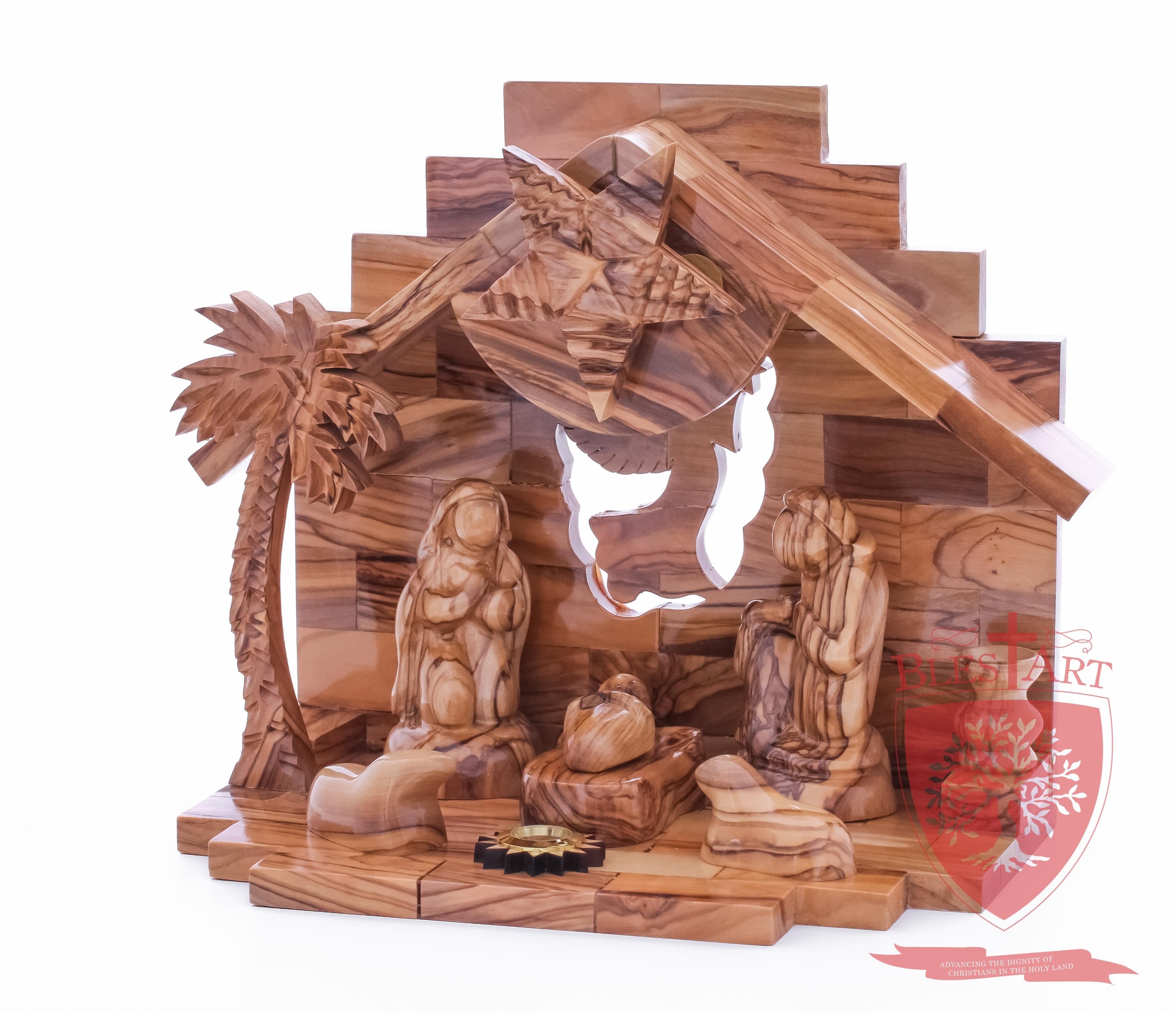 Nativity Set, Musical and non musical, Plain, with Incense from the Tomb of Jesus Size: 7"/ 18 cm Height