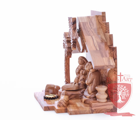 Nativity Set, Musical and non musical, Plain, with Incense from the Tomb of Jesus Size: 7"/ 18 cm Height