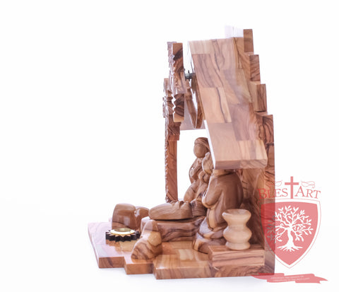 Nativity Set, Musical and non musical, Plain, with Incense from the Tomb of Jesus Size: 7"/ 18 cm Height