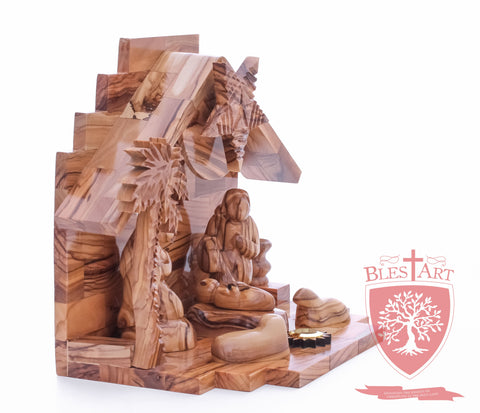 Nativity Set, Musical and non musical, Plain, with Incense from the Tomb of Jesus Size: 7"/ 18 cm Height