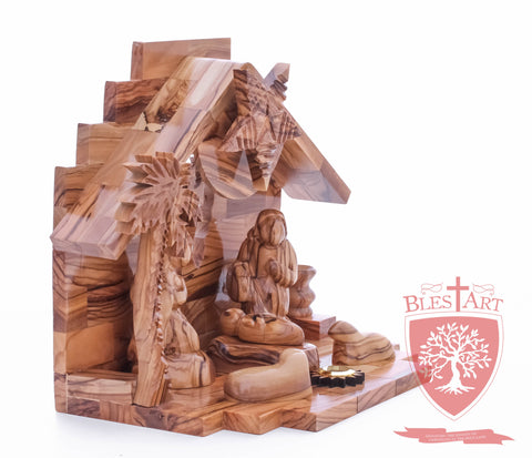 Nativity Set, Musical and non musical, Plain, with Incense from the Tomb of Jesus Size: 7"/ 18 cm Height