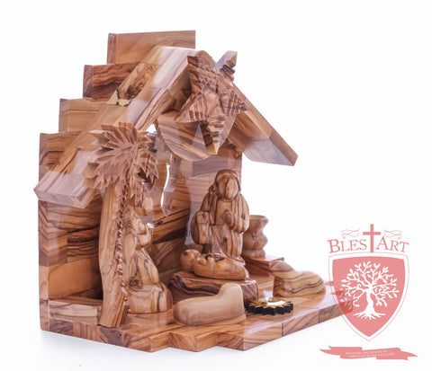 Nativity Set, Musical and non musical, Plain, with Incense from the Tomb of Jesus Size: 7"/ 18 cm Height