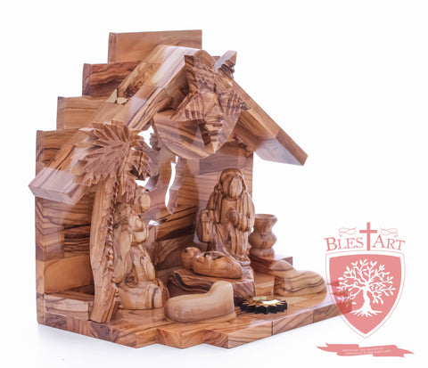 Nativity Set, Musical and non musical, Plain, with Incense from the Tomb of Jesus Size: 7"/ 18 cm Height