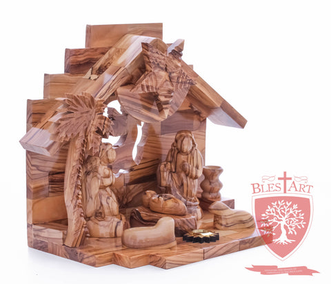 Nativity Set, Musical and non musical, Plain, with Incense from the Tomb of Jesus Size: 7"/ 18 cm Height