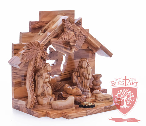 Nativity Set, Musical and non musical, Plain, with Incense from the Tomb of Jesus Size: 7"/ 18 cm Height