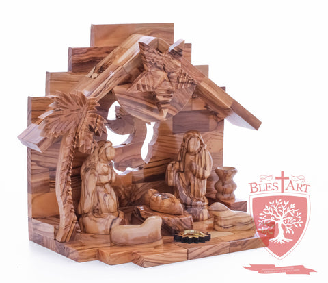 Nativity Set, Musical and non musical, Plain, with Incense from the Tomb of Jesus Size: 7"/ 18 cm Height