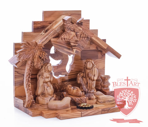 Nativity Set, Musical and non musical, Plain, with Incense from the Tomb of Jesus Size: 7"/ 18 cm Height