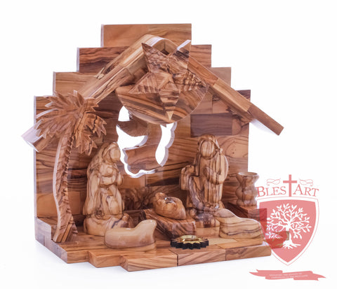 Nativity Set, Musical and non musical, Plain, with Incense from the Tomb of Jesus Size: 7"/ 18 cm Height