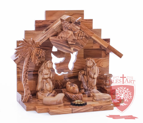 Nativity Set, Musical and non musical, Plain, with Incense from the Tomb of Jesus Size: 7"/ 18 cm Height