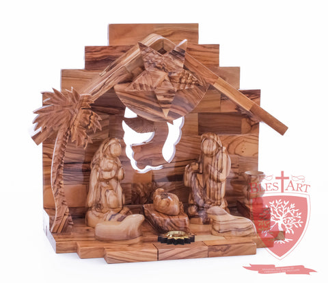 Nativity Set, Musical and non musical, Plain, with Incense from the Tomb of Jesus Size: 7"/ 18 cm Height