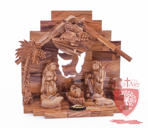 Nativity Set, Musical and non musical, Plain, with Incense from the Tomb of Jesus Size: 7"/ 18 cm Height