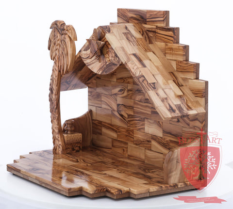 Empty Musical Nativity Barn - Olive wood