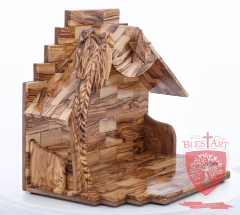 Empty Musical Nativity Barn - Olive wood