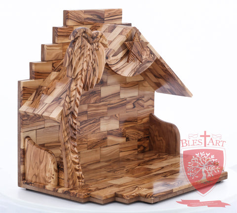 Empty Musical Nativity Barn - Olive wood