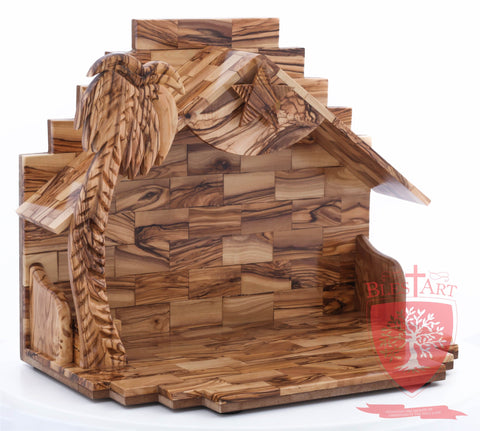 Empty Musical Nativity Barn - Olive wood