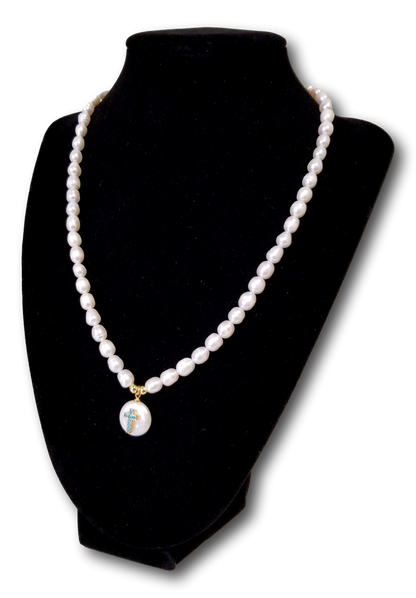 Pearl Strand Necklace With cross