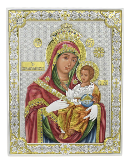 Icon of Holy Family and Madonna & Child Style, High Quality Silver plated, Size: 9.5" x 12"