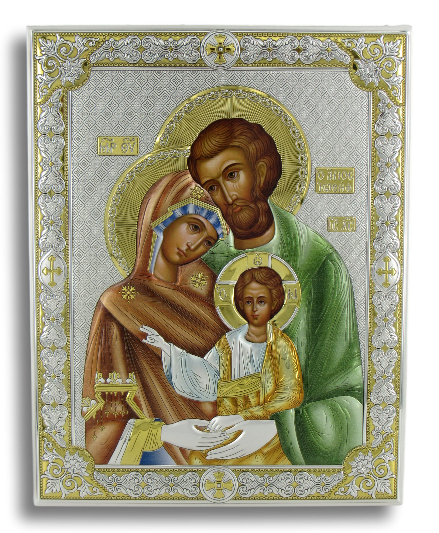 Icon of Holy Family and Madonna & Child Style, High Quality Silver plated, Size: 9.5" x 12"