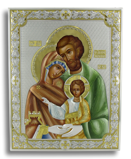 Icon of Holy Family and Madonna & Child Style, High Quality Silver plated, Size: 9.5" x 12"