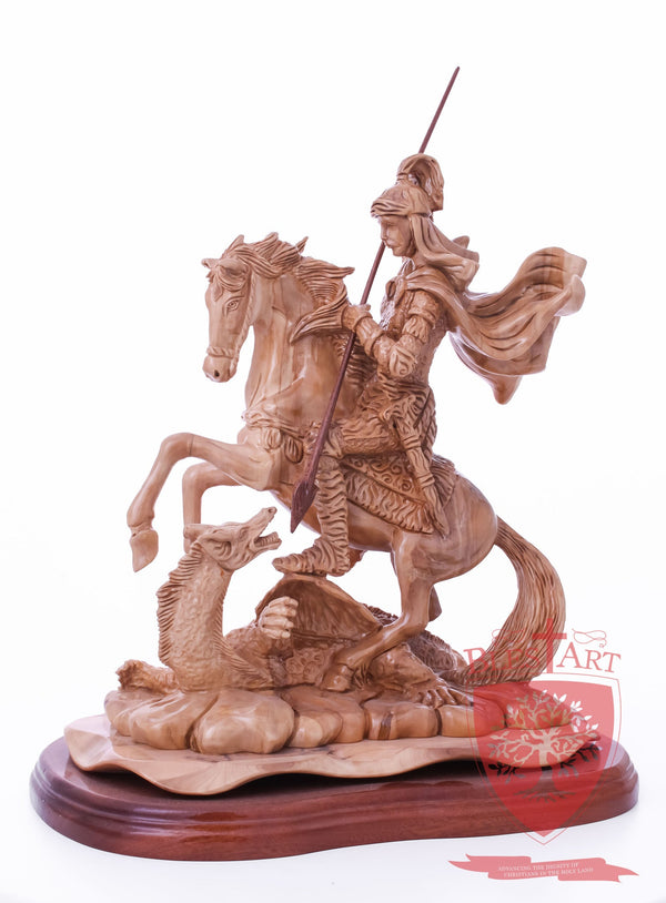 St. George defeating the dragon, Cathedral Quality, Size:  13.5" 10" 15"