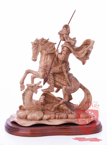 St. George defeating the dragon, Cathedral Quality, Size:  13.5" 10" 15"