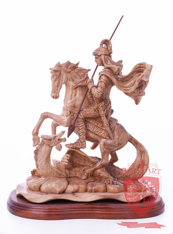 St. George defeating the dragon, Cathedral Quality, Size:  13.5" 10" 15"