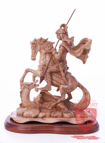 St. George defeating the dragon, Cathedral Quality, Size:  13.5" 10" 15"